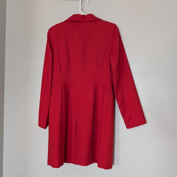 JACOB Long Red Trench Coat Button Up with Faux Pockets Women's Size M - Picture 3 of 13